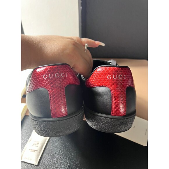 Gucci Ace Leather Lace Up Sneaker M Size 9.5 Black Python Embossed Authenticated - Picture 3 of 15